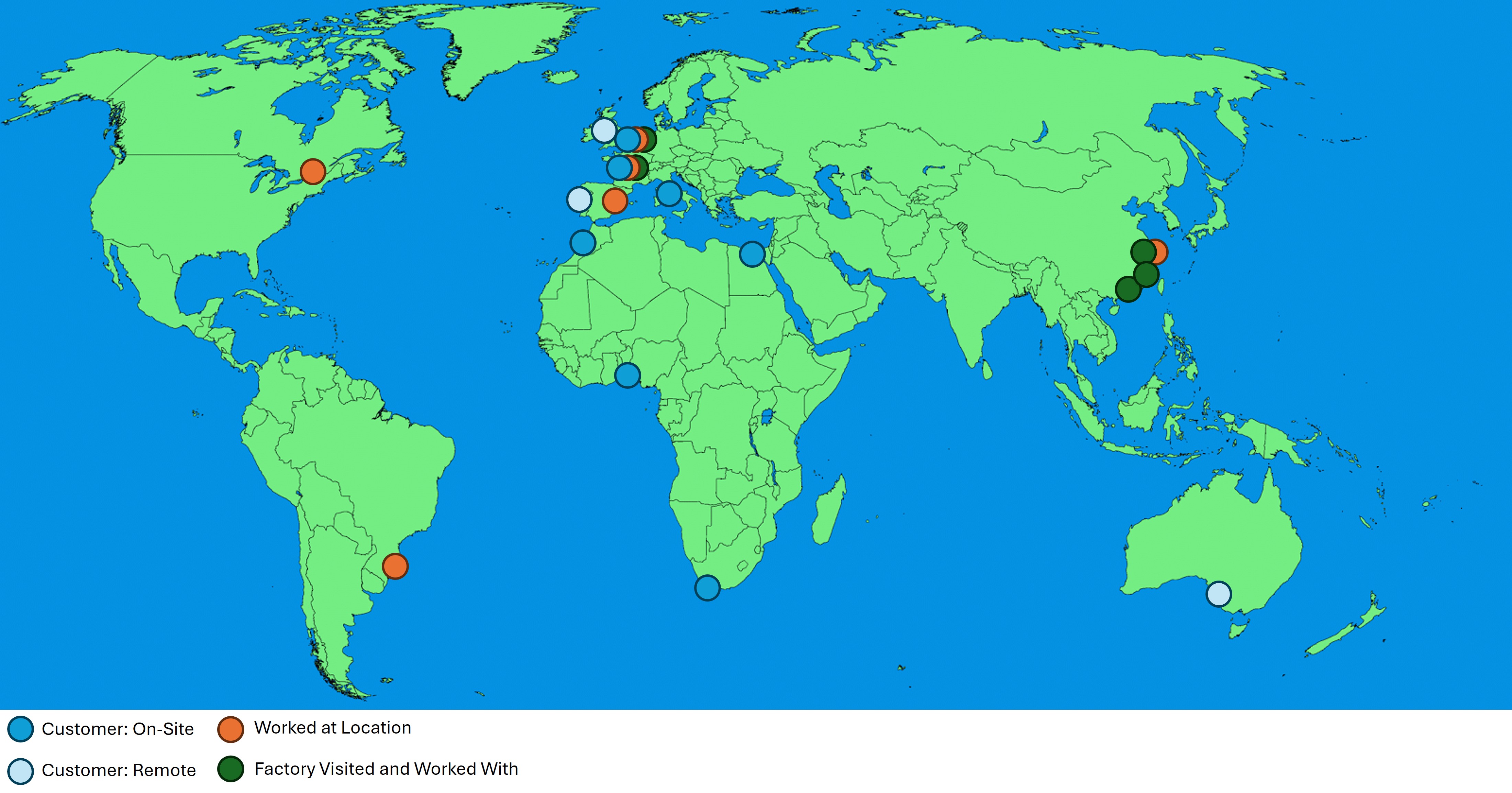 World Map with the places I worked with